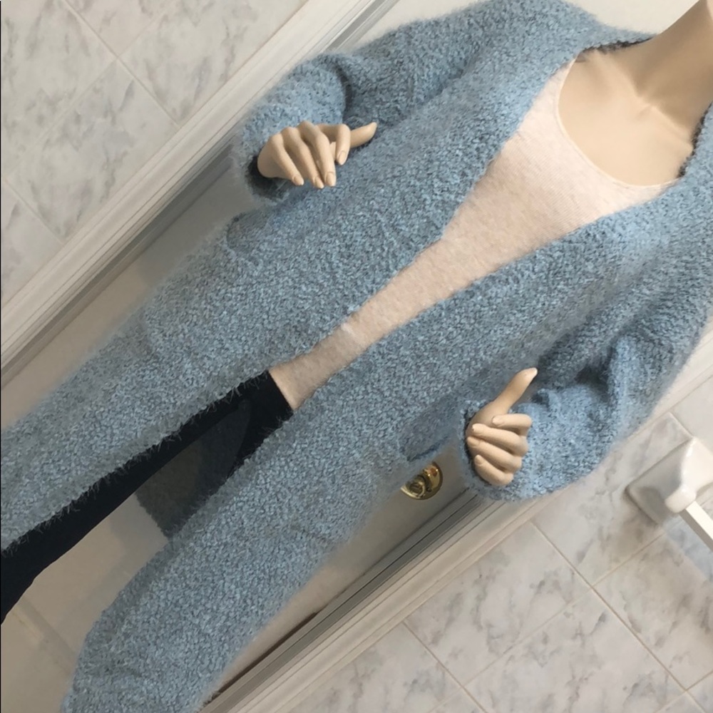 SKY BLUE OVERSIZED FUZZY CARDIGAN/ SWEATER - Picture 4 of 8